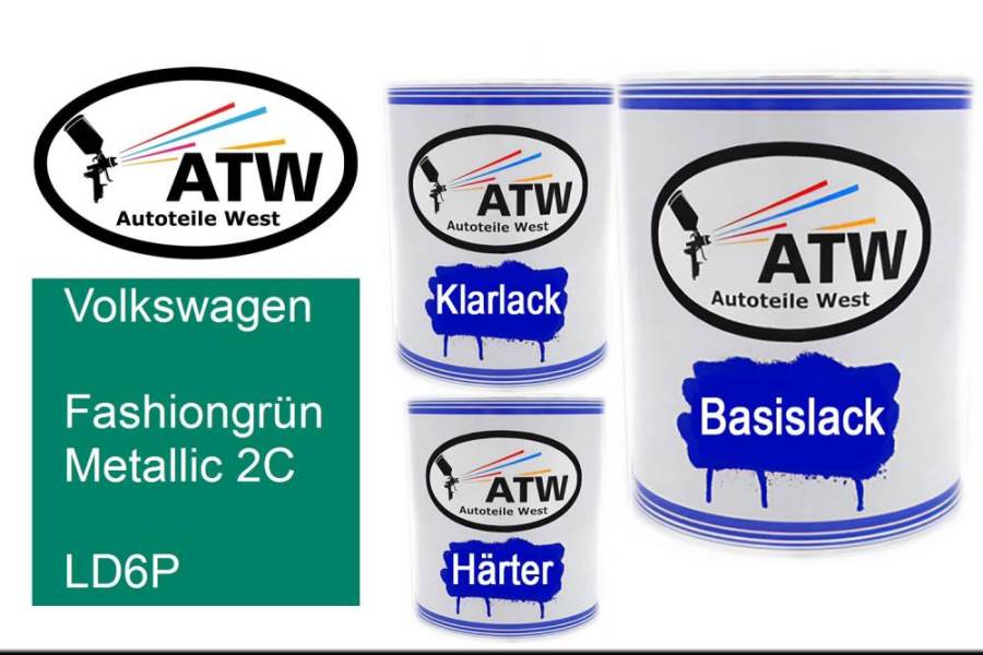 Volkswagen, Fashiongrün Metallic 2C, LD6P: 1L Lackdose + 1L Klarlack + 500ml Härter - Set, von ATW Autoteile West.